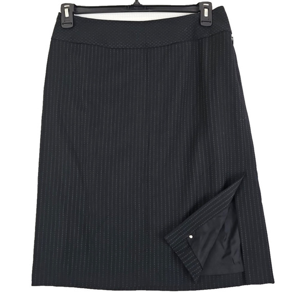 Ann Taylor LOFT~Woman Size 10~Black Striped Pencil Skirt Fully Lined Wool Blend. - Picture 1 of 12